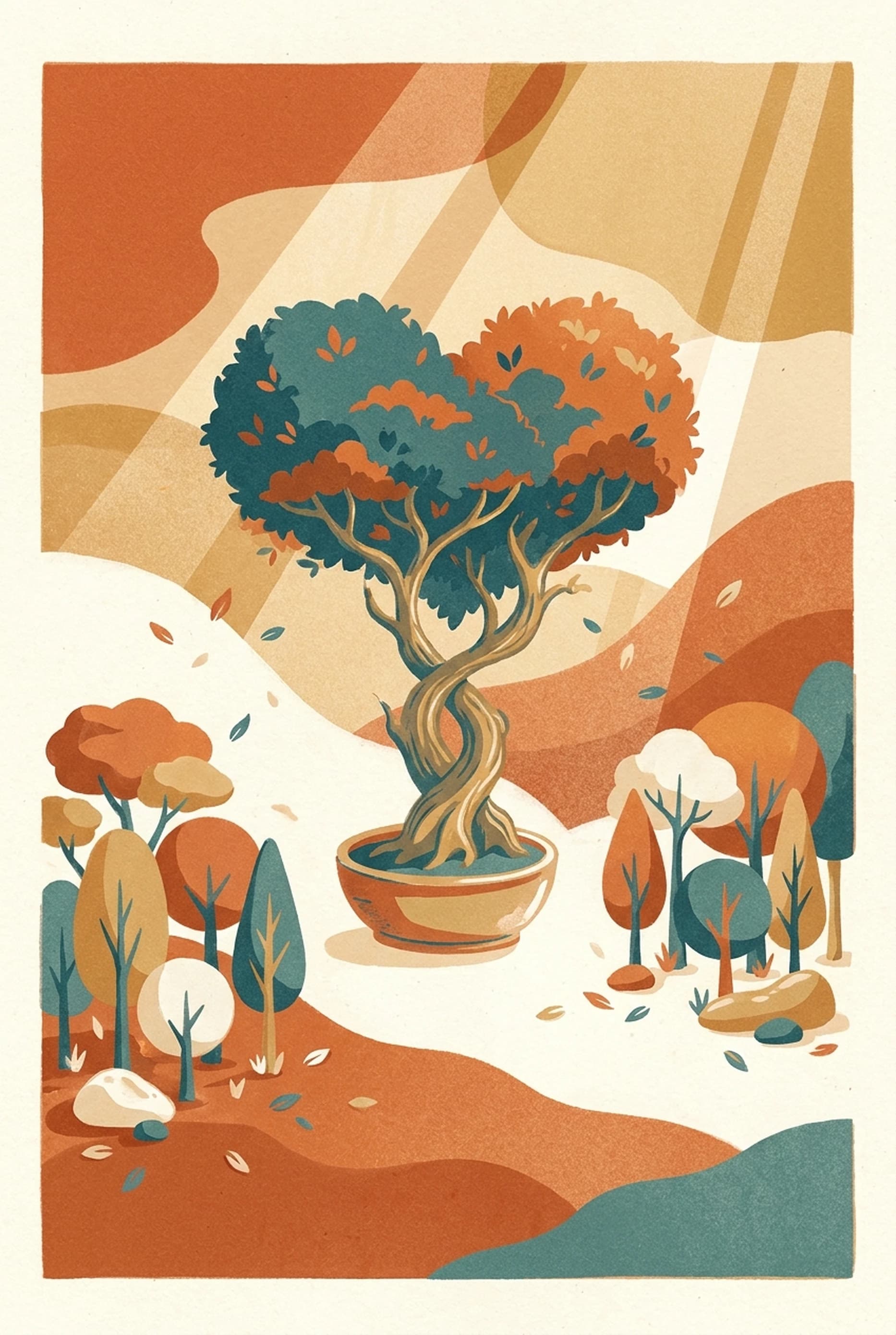 The couple's bonsai — two trunks, one heart-shaped canopy in the garden