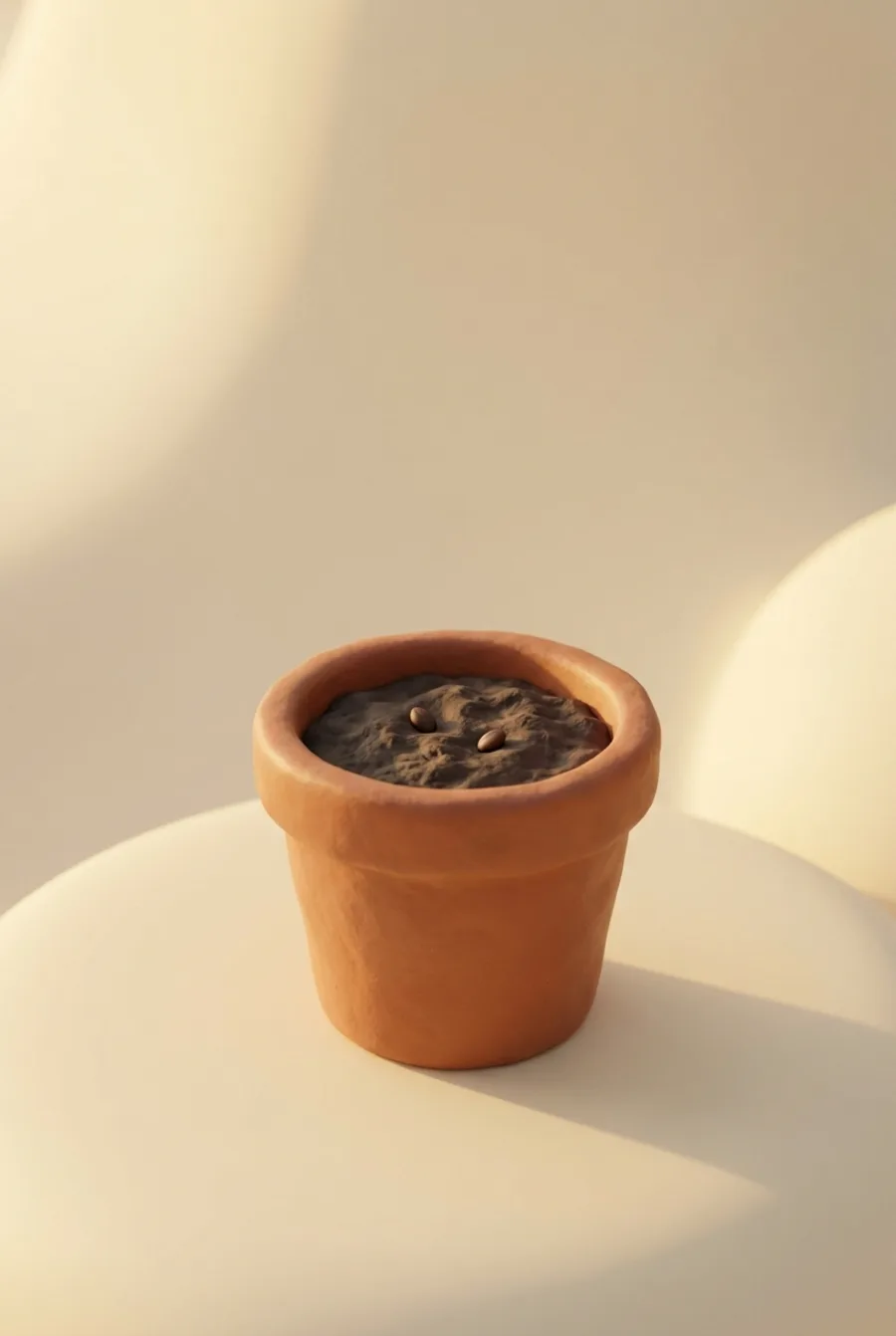 Two clay seeds in warm soil